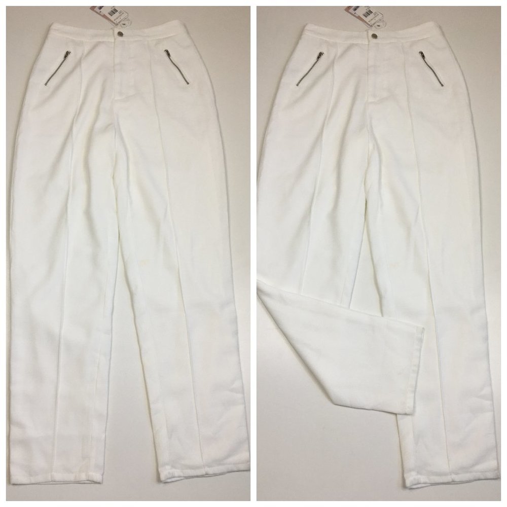 NWT TIGER MIST Textured White JOLIE High Waist Faux Zip Pocket Tapered Leg Pant